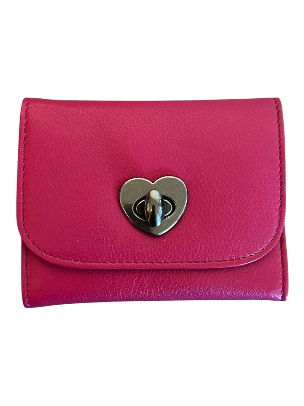 Free People Hot Pink Leather Heart Turnlock Wallet